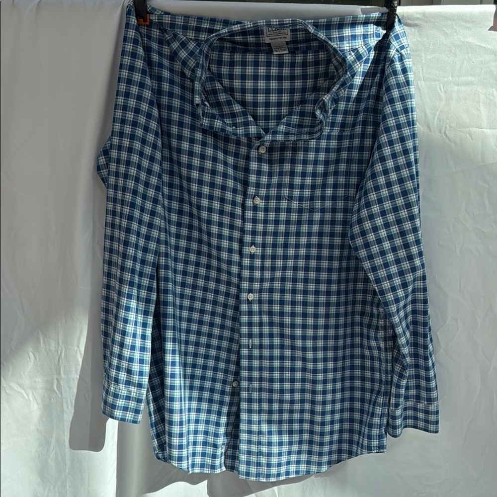 LL Bean Blue and White Checkered Button-Up Shirt large tall